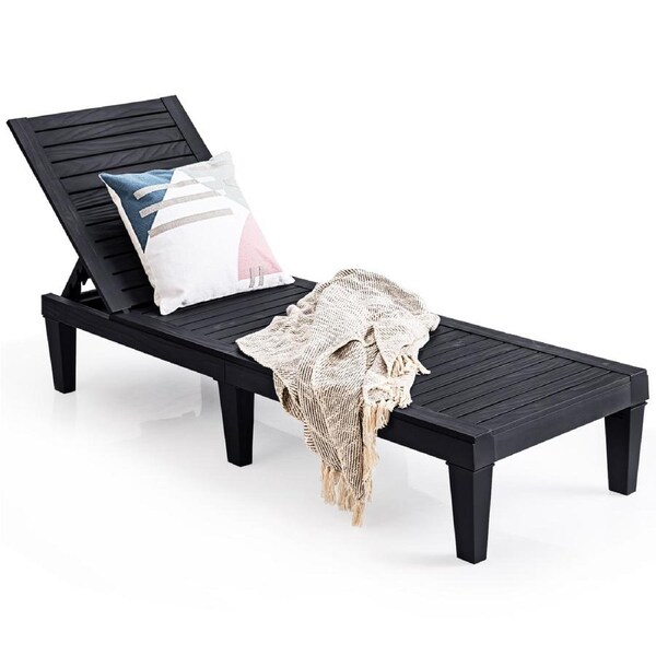 Costway Outdoor Sun Lounge Recliner Patio Chaise Beach Chair w/Adjustable Backrest 180KG Load Black