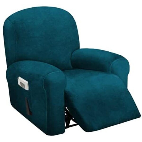 1 Seat Recliner Cover, Velvet Stretch Reclining Chair Covers for 1 Cushion Reclining Sofa, Single Seat Recliner Couch Cover, Thick, Very Soft, Machine Washable, Deep Teal