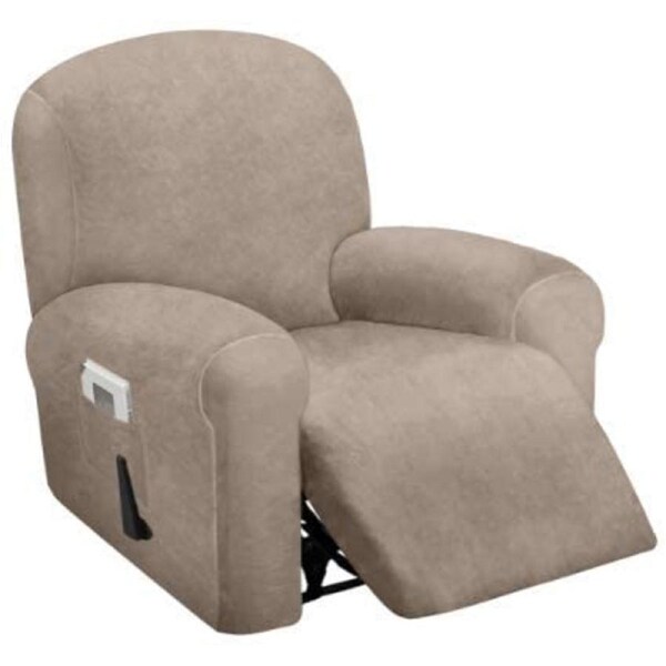 1 Seat Recliner Cover, Velvet Stretch Reclining Chair Covers for 1 Cushion Reclining Sofa, Single Seat Recliner Couch Cover, Thick, Very Soft, Machine Washable, Taupe