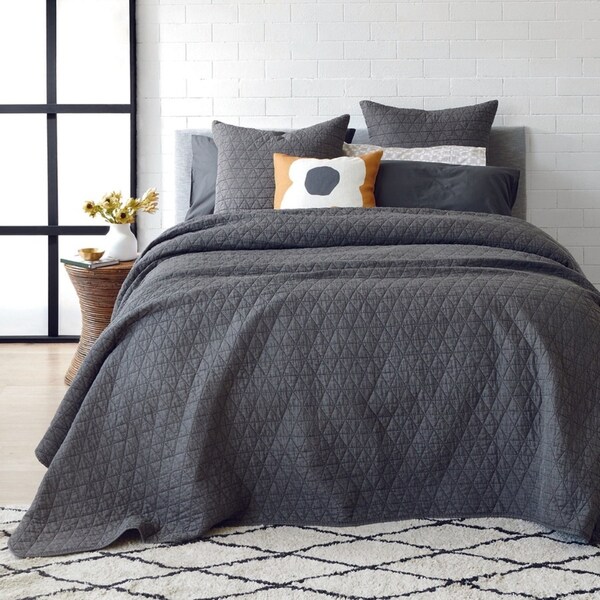 Alex Liddy Edit Triangle Quilted Coverlet Graphite 250cmX240cm MyHouse