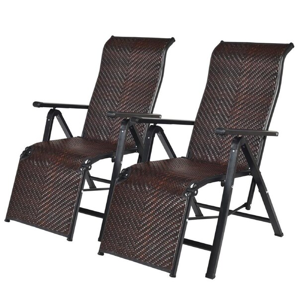 Costway 2x Outdoor Reclining Chairs Rattan Dining Recliner Armchairs Beach Outdoor Camping Patio Garden Backyard