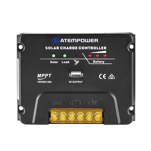 ATEM POWER 12V/24V MPPT Solar Panel Battery Regulator Charge Controller 20A USB
