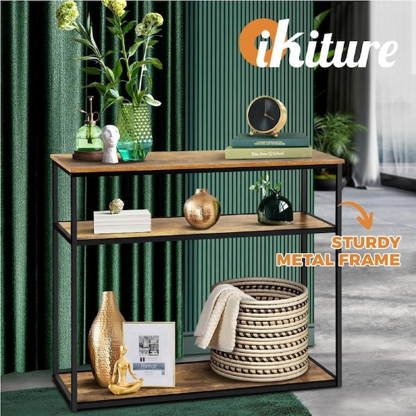 Oikiture Hall Console Table Metal Hallway Desk Entry Display Wooden Furniture