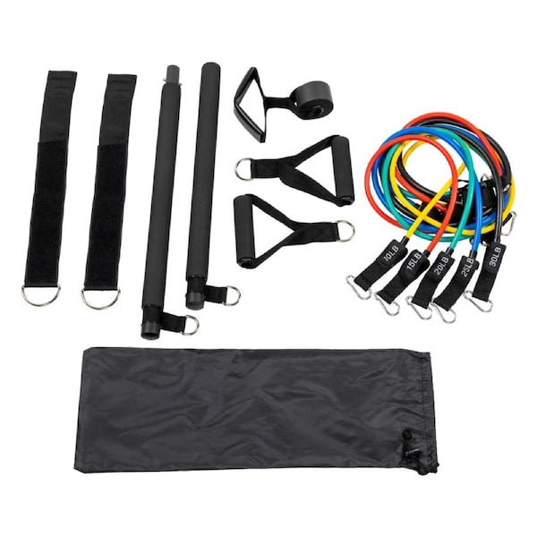 Exercise Pilates Bar Kit Resistance Bands Yoga Fitness Stretch Workout Gym