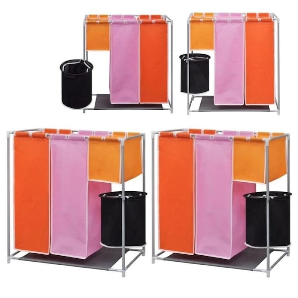 x2 Laundry Hamper Basket Sorter Dirty Clothes Bin 3 Compartments
