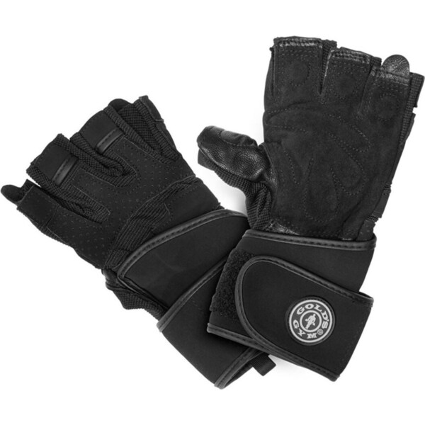 Gold's Gym M/L Leather/Suede Training Gloves/Weight Lifting Fitness Workout BLK