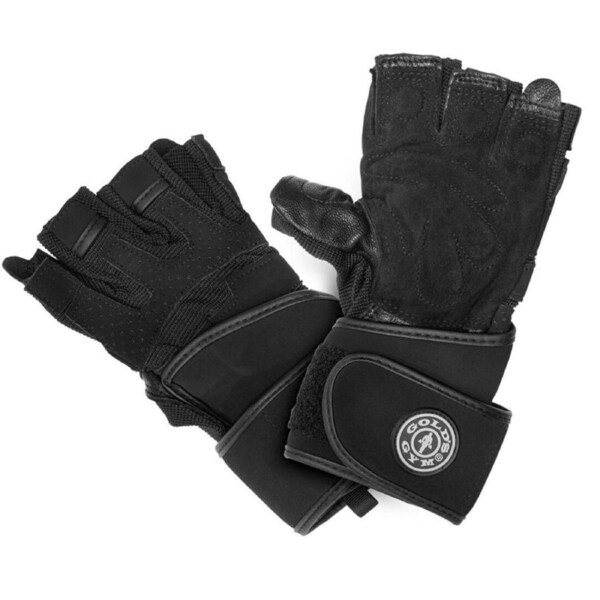 Gold's Gym S/M Leather/Suede Training Gloves/Weight Lifting Fitness Workout BLK