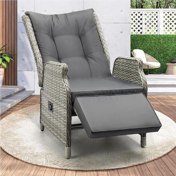 Livsip Outdoor Recliner Chairs Rattan Sun Lounge Wicker Day Bed Garden Furniture with Cushion