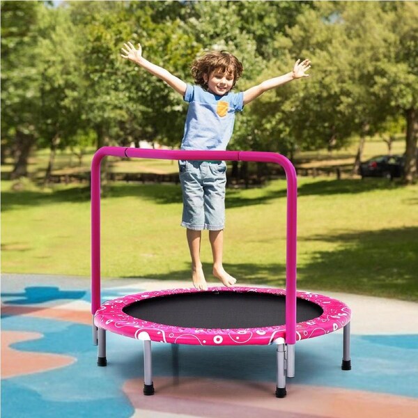 Costway 91cm Mini Trampoline Fitness Rebounder Handrail Security Padded Cover Home Gym Exercise Pink