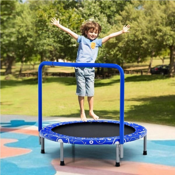 Costway 91cm Mini Trampoline Fitness Rebounder Handrail Security Padded Cover Home Gym Exercise Blue