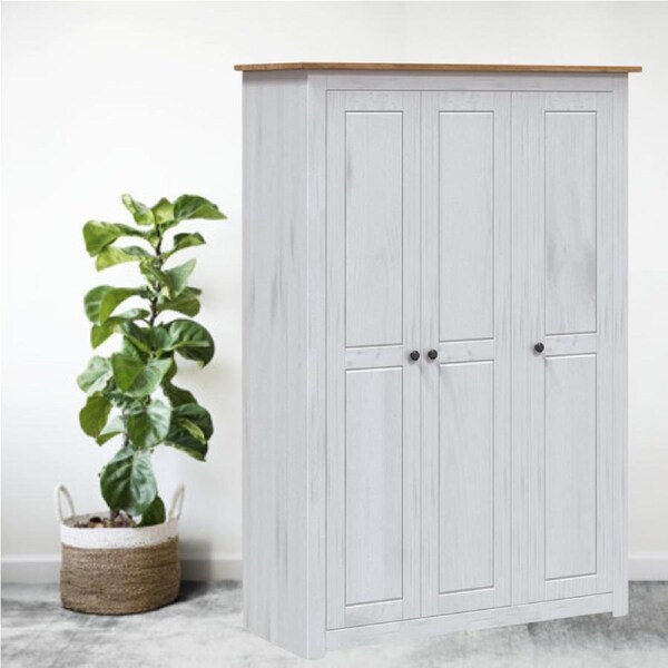 Hamptons Solid Wood Wardrobe White Cupboard With Hanging & Shelves 1000L