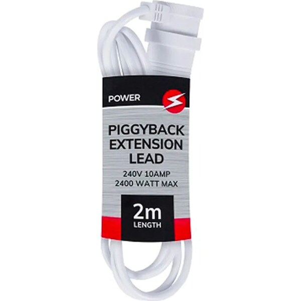2m Piggyback 240V/2400W AU/NZ Power Plug Extension Home Lead Cable Cord White