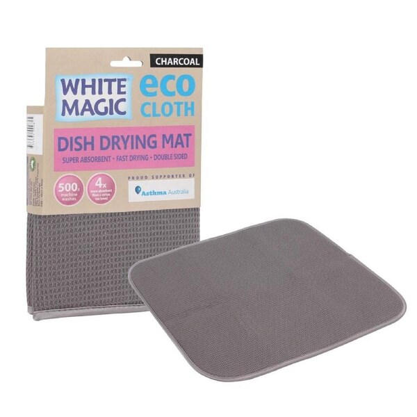 White Magic Eco Cloth Dish/Pot/Glassware Sink Drying Mat/Towel 45x40cm Charcoal