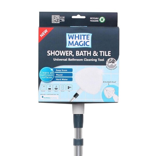 White Magic Adjustable 135cm Shower/Bath/Tile Scum/Mould Cleaning Tool/Brush
