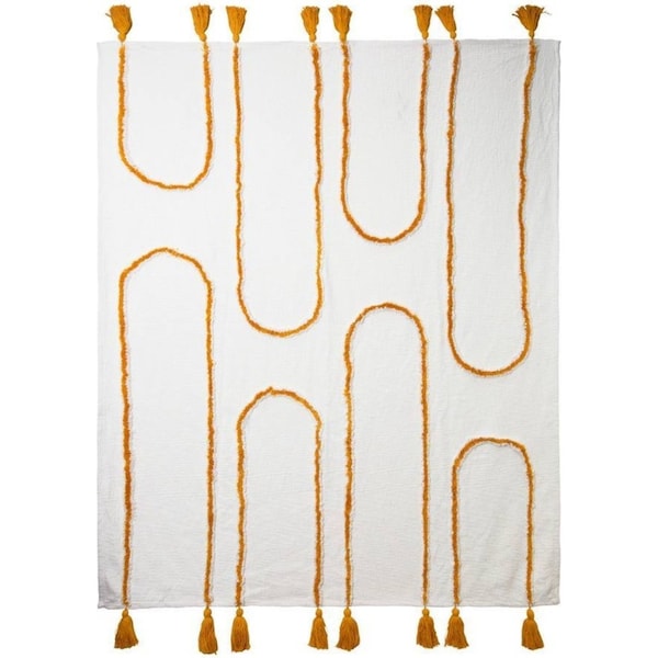 J. Elliot Waverley Cotton Throw 130x160cm Rectangle Sofa Blanket Ivory/Mustard