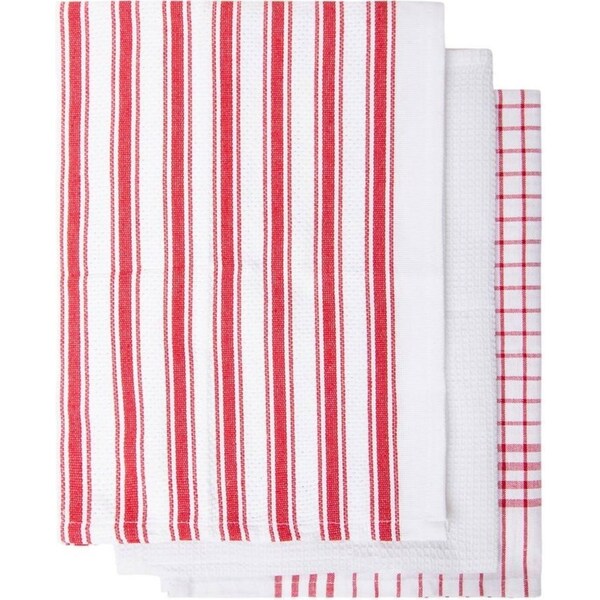 3PK J. Elliot Gardenia Tea Towels 50x70cm Cotton Absorbent Kitchen Dishcloth Red