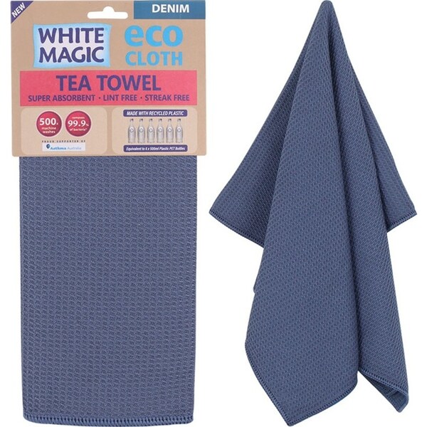 White Magic Eco Cloth Kitchen Sink Tea Towel Dish/Glassware Drying 70x50cm Denim