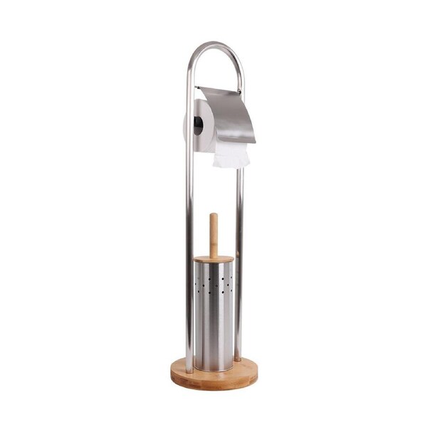 White Magic Eco Basics Bamboo Toilet Paper/Roll Dispenser/Brush Stainless Steel