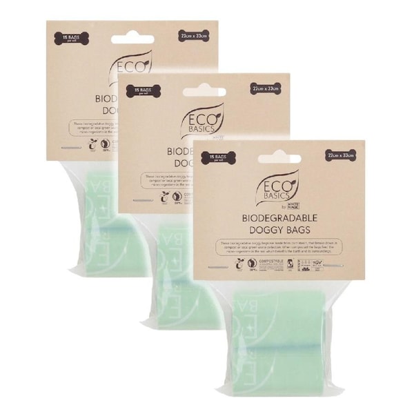 6x15pc White Magic Eco Basics 22 x 33cm Biodegradable Walk Doggy Waste Bag/Roll