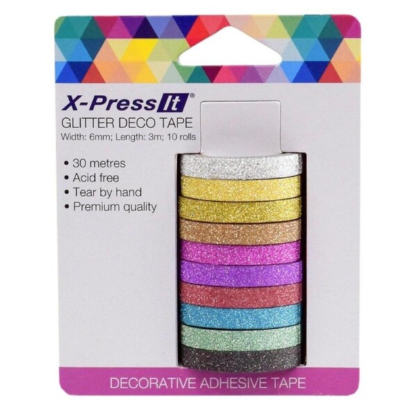 X-Press It Deco Art & Craft Glitter Washi Tape 10 Colours