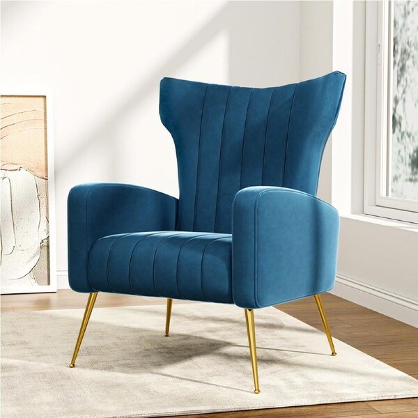 1x Artiss Armchair Velvet Wingback Blue