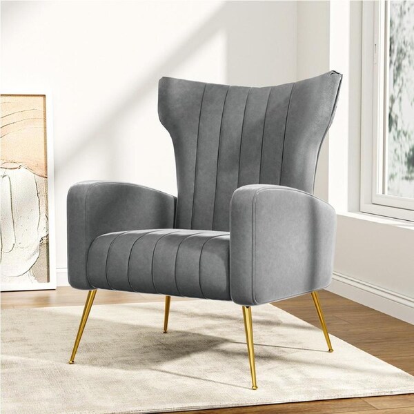Artiss Armchair Velvet Accent Chair Wingback Grey