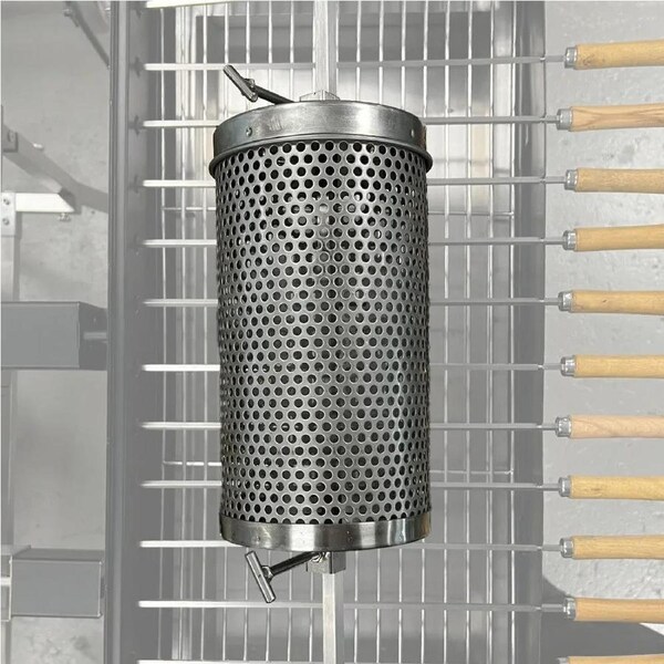 Spit Rotisserie Tumbler Basket - Flaming Coals