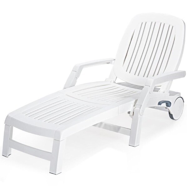 Costway Outdoor Sun Lounge Recliner Patio Chaise Folding Beach Chair w/Adjustable Backrest & Armrest