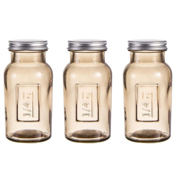 3x Ladelle Eco Recycled Rustico 250ml Storage Glass Bottle Container w/Lid Smoke