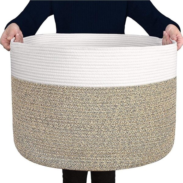 Extra Large Laundry Basket, XXXL Cotton Rope Woven Basket for Blankets Storage Basket with Handles for Living Room