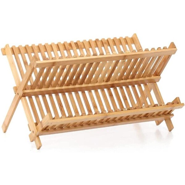 Dish Rack Bamboo Foldable Drainer Drying Dish Holder Plate Utensil Cultery Tray
