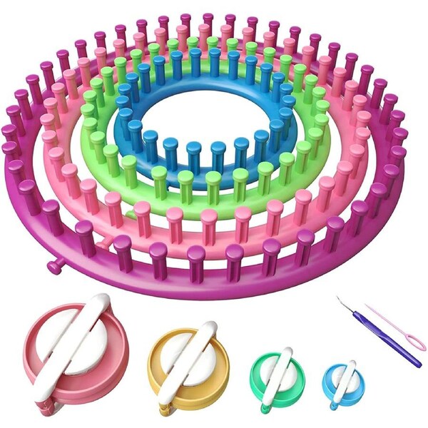 Round Knitting Looms Set Craft Kit Tool with Hook Needle and Pompom Maker