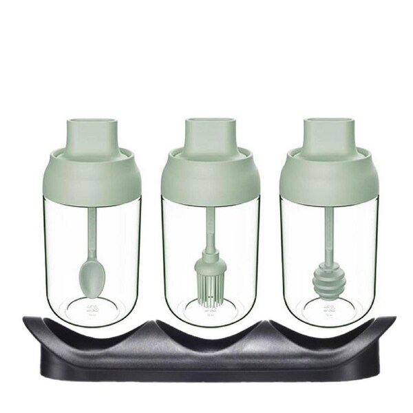 Kitchen Condiment Oil Honey Sugar Glass Bottle Mint Green Set