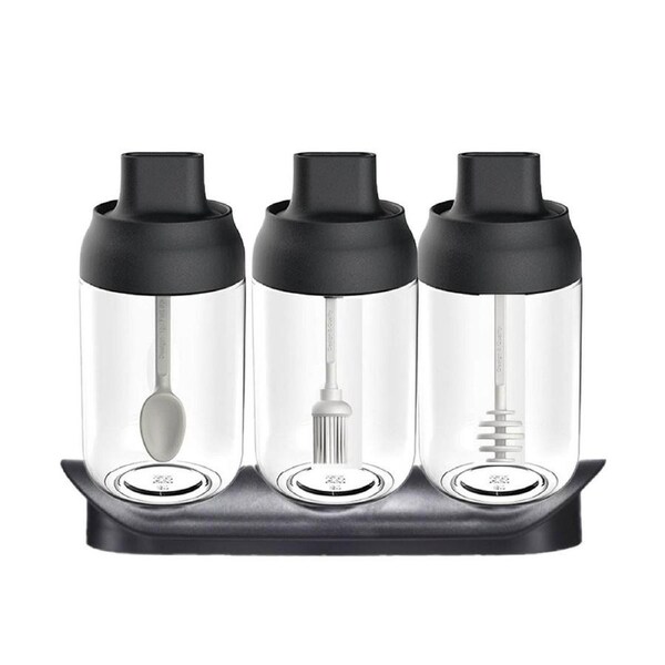 Kitchen Condiment Oil Honey Sugar Glass Bottle Black Set