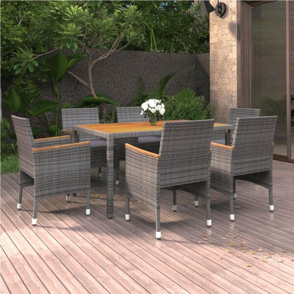 7 Piece Garden Dining Set Poly Rattan Grey vidaXL