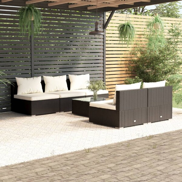 6 Piece Garden Lounge Set with Cushions Poly Rattan Black vidaXL