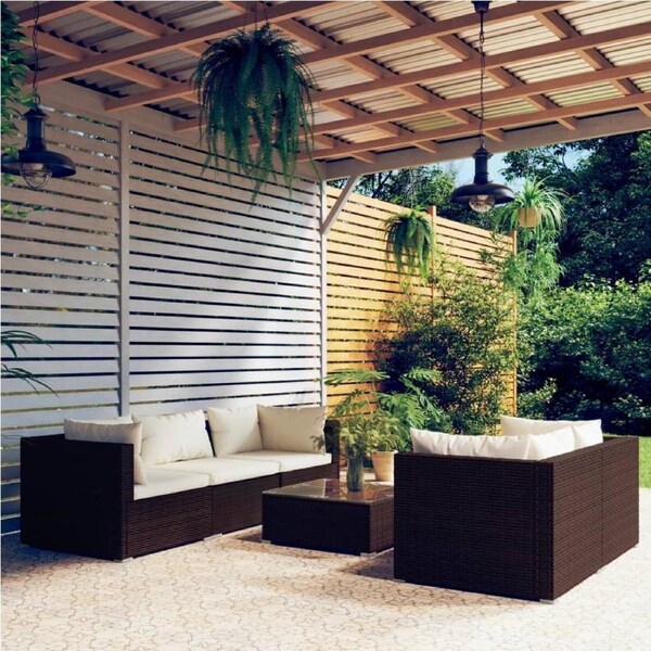 6 Piece Garden Lounge Set with Cushions Poly Rattan Brown vidaXL