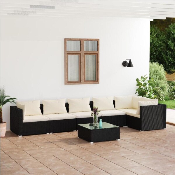 7 Piece Garden Lounge Set with Cushions Poly Rattan Black vidaXL