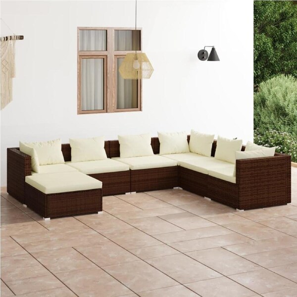 7 Piece Garden Lounge Set with Cushions Poly Rattan Brown vidaXL