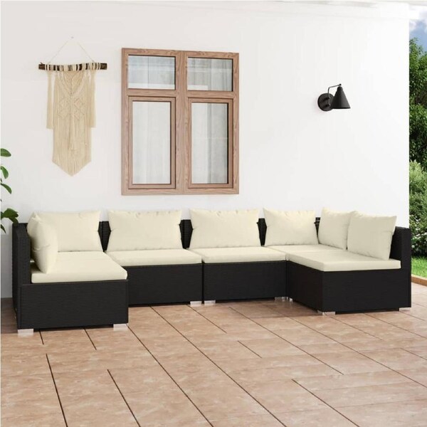 6 Piece Garden Lounge Set with Cushions Poly Rattan Black vidaXL