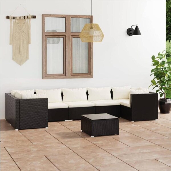 8 Piece Garden Lounge Set with Cushions Poly Rattan Black vidaXL