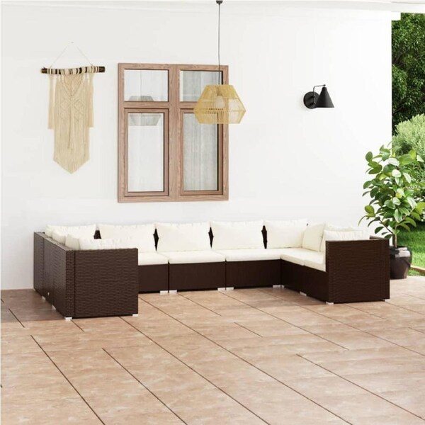 9 Piece Garden Lounge Set with Cushions Poly Rattan Brown vidaXL