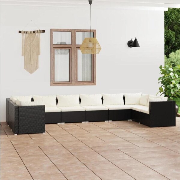10 Piece Garden Lounge Set with Cushions Poly Rattan Black vidaXL