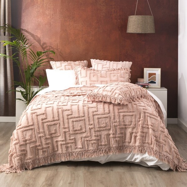 Renee Taylor Riley Queen/King Bed Cover Set Vintage Washed Tufted Cotton Blush