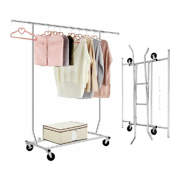 Clothing Rack Collapsible Hangers Stand Double Wheel Garment Adjustable