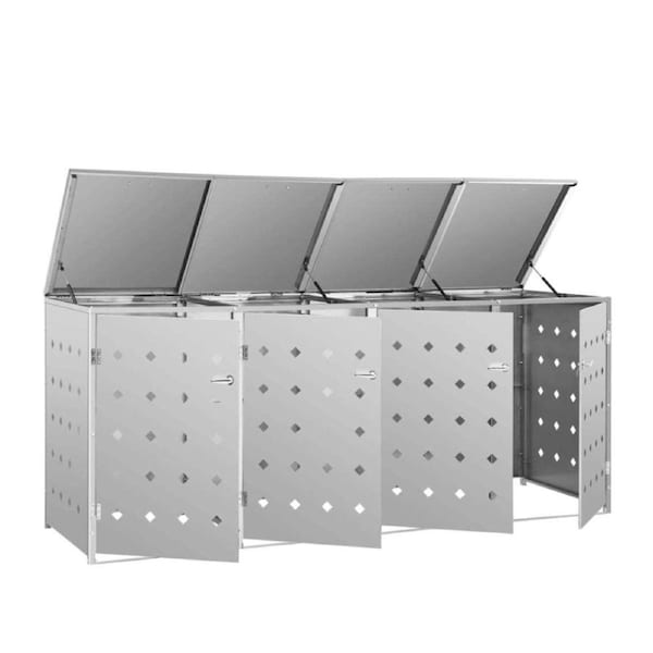 Wheelie Bin Storage Shed 4X 240L Bins Stainless Steel Garden Waste Unit
