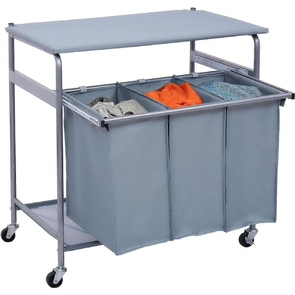 Laundry Hamper With Trolley,3 Washing Basket Bag Sort + Ironing Board