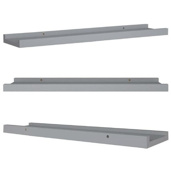 Wall Mounted Shelf Set 2 Pcs Floating Picture Frame Ledge Shelves Grey Furniture