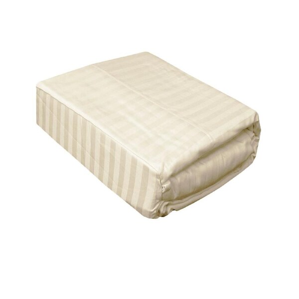 375TC 100% Cotton Narrow Stripes Cream Sheet Set King 38cm Wall