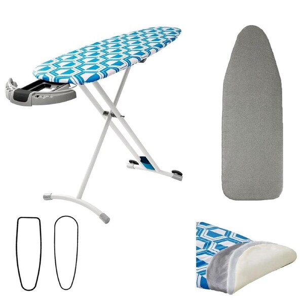 Blue Reversible Premium Large Ironing Board Cover with Underlay 40 x 125 cm